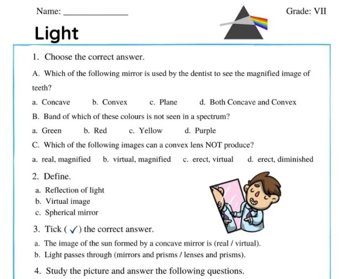 Conceptual physics chapter 26 properties of light worksheet answers